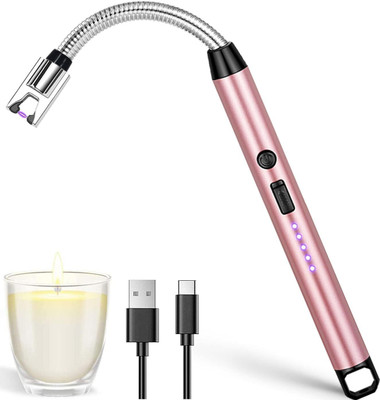 Praaj Stainless Steel Rechargeable Lighter for Kitchen, USB (Type-C) (Pink) Steel Electronic Gas Lighter(Pink, Pack of 1)