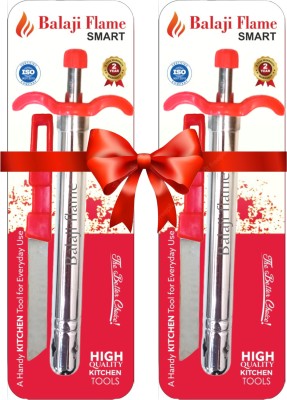 Balaji flame Smart Silver Combo Steel Gas Lighter(Silver, Red, Pack of 2)