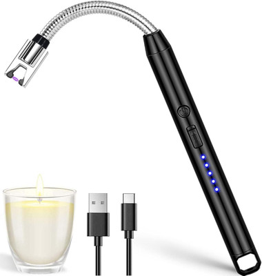 Growvibe Rechargeable Electric Lighter | Lighter Candle Lighter with USB Charging Port Steel, Plastic Electronic Gas Lighter(Black, Pack of 1)