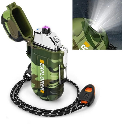 MOUNT WOLF Pocket Size Windproof & Waterproof Double ARC Camping Lighter With LED Torch Polyresin, Plastic Electronic Gas Lighter(Multicolor, Pack of 1)