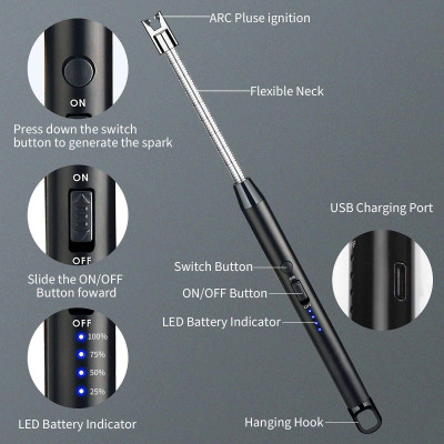 JERITO Rechargeable Gas Lighter For Kitchen Stove,Candle, 360deg Flame Adjustable M716 Steel, Plastic Electronic Gas Lighter(Multicolor, Pack of 1)