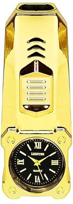 Quick Flame Desktop Clock Cigar Lighter High Fire Power Clock Cigarette Lighter Pocket Lighter(Golden)