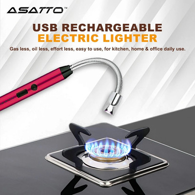 ASATTO Premium USB Rechargable Arc Plasma Windproof C-type Steel Electronic Gas Lighter(Red, Pack of 1)