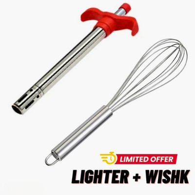 SSR TRADER Stainless Steel Gas Lighter & Whisk Combo Set Steel Gas Lighter(Silver, Pack of 2)