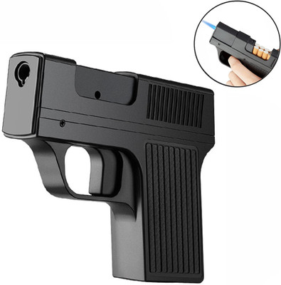 Quick Flame Cigarette Case with Lighter, Shatterproof Case, Gun Shape with Jet Torch Lighter Plastic Gas Lighter(Black, Pack of 1)