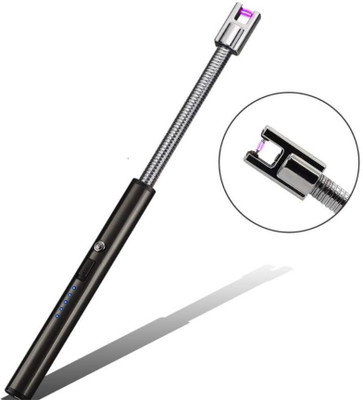 PRATYANG Rechargeable Gas Lighter For Kitchen Stove,Candle, 360deg Flame Adjustable P135 USB Rechargeable Electric Lighter for Kitchen, Pooja Room, Candles, BBQ P135 Cigarette Lighter(Black)