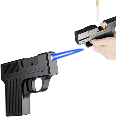 Aimount ™ M-910 Integrated Black 2 in 1 Gun Split 10 Pcs Case Fire Windproof Steel, Inbuilt Rechargeable Windproof Torch Blue Jet Flame Lighte Pocket Lighter(Black)