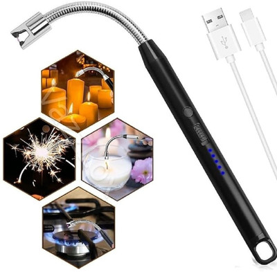 FINARO USB Rechargeable Electric Gas Lighter for Kitchen Gas Stove Steel, Plastic Electronic Gas Lighter(Black, Pack of 1)