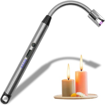 Kapalin 360 Degree Flexible Rechargeable Electric Kitchen Lighter for Gas Candle_Stove Aluminium Electronic Gas Lighter(Silver, Pack of 1)