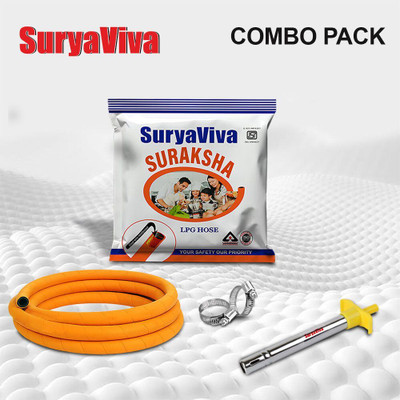 SURYAVIVA Gas Lighter Plastic Handle & Hose Pipe Combo Steel Gas Lighter(Yellow, Pack of 2)