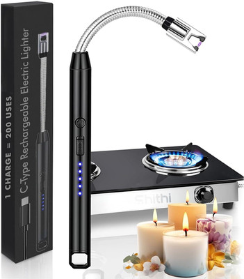 SHITHI Electric Arc Lighter | USB Rechargeable Windproof Long Neck Steel Electronic Gas Lighter(Black, Pack of 1)