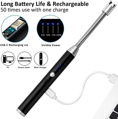 UNZAG 360 Degree Flexible Rechargeable Electric Kitchen for Candle Stove Aluminium, Plastic Electronic Gas Lighter(Black, Pack of 1)
