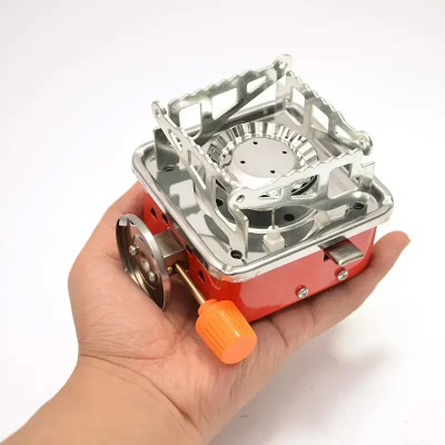 MYSASHOP Portable Windproof Butane Camping Stove – Ultralight & Foldable Mini Brass, Steel Gas Lighter(Red, Pack of 1)