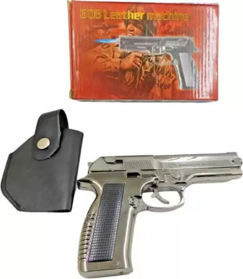 ZipFlame ® 608 Metal Gun Lighter Barrel Pull Back System Grey Look Heavy Weight Gun Steel Gas Lighter(Silver, Pack of 1)