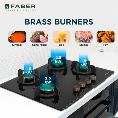 FABER Prime HT704 CRS BR CI AI Glass Automatic Hob(4 Burners)
