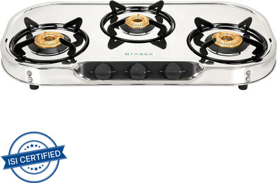 FABER HOB COOKTOP CRYSTAL 3BB SS Stainless Steel Manual Gas Stove(3 Burners)
