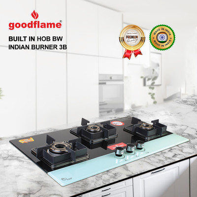 goodflame Built in Hob 3 Burner Imp. BW Glass Automatic Built in Hob Glass Automatic Hob Glass Automatic Hob(3 Burners)