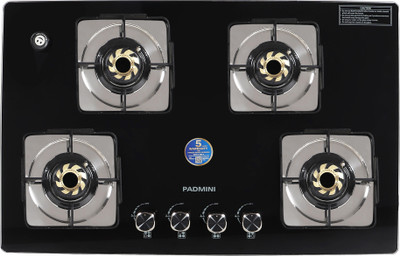 PADMINI PADMINI (CS-405 GL IB HOB)|4 burner gas hob | 8 MM Toughened Glass Automatic Hob(4 Burners)