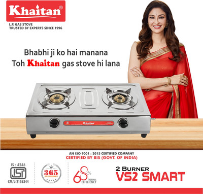 Khaitan 2 Burner VS2 Smart Stainless Steel Manual Gas Stove(2 Burners)