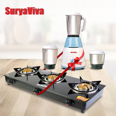 SURYAVIVA Photon 3B Combo Mixer Ronin 3 Jar 500 Watt Glass Manual Gas Stove  (3 Burners) For Rs. 2522 @ 77 %