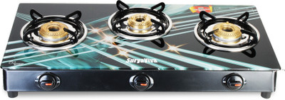 SURYAVIVA Nano Plus Digital 3B Toughened - Multi-Designs Colorful Glass Manual Gas Stove(3 Burners)