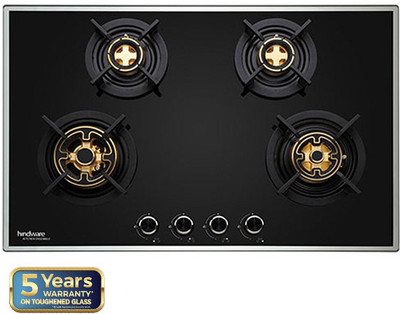 Hindware Adonia 4b 80 cm Built in Hob With Flame Failure Device Dual Brass Burners Glass Automatic Hob(4 Burners)