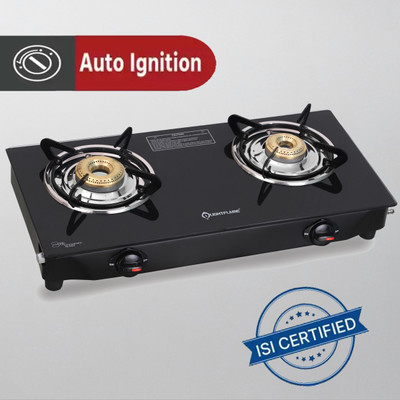 LIGHTFLAME Smart, 2 Burner Gas Stove Auto-Ignition with ISI Certification, Glasstop Stove Glass Automatic Gas Stove(2 Burners)