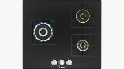 BOSCH Built-in Gas Hob Black Tempered Glass 3 Burner 60cm True brass(PNC6B6F10I) Glass Automatic Hob(3 Burners)
