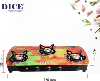 Dice DICE B3 Green Leaves Premium Glass Automatic Gas Stove(3 Burners)