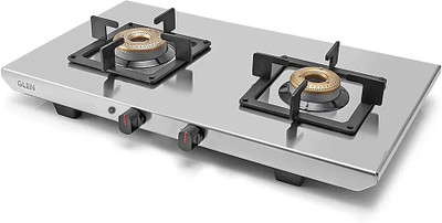 Glen Ultra Tuff Steel gas stove with Forged Brass Burner | 2 Year Warranty | Stainless Steel Automatic Gas Stove(2 Burners)
