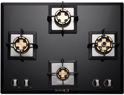 Blowhot Pluton 4 Heavy Brass Burner, Battery Operated Built – In, Toughened Glass Top Glass, Aluminium Automatic Hob(4 Burners)