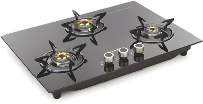 PADMINI PADMINI(CS-303 GL IB GAS HOB HF)|3 burner hob with one HighFlame Burner Glass Automatic Hob(3 Burners)