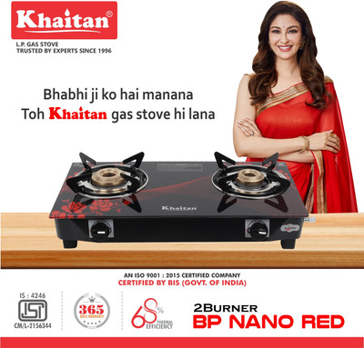 Khaitan 2B BP-Nano Red Digital Glass Manual Gas Stove(2 Burners)