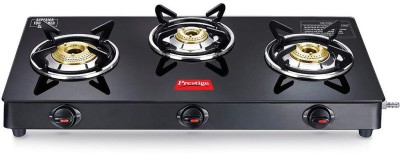 Prestige Marvel + Series 3 Burner AI Glasstop Coated Black Body With Jumbo Brass Burner Stainless Steel Automatic Gas Stove(3 Burners)