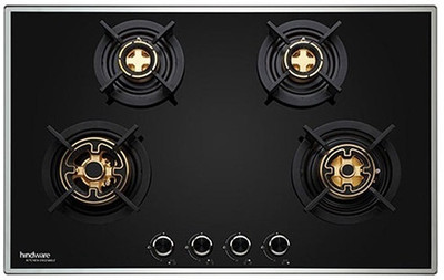 Hindware ADONIA 4B 80CM | Brass Burners | Flame Failure Device | Built in Glass Glass Automatic Hob(4 Burners)