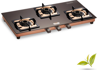 Urban Chef Kitchen Gas Chulha LPG & PNG | ISI Certified Rose Gold Gas Stove Manual Ignition Glass Manual Gas Stove(3 Burners)
