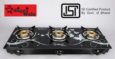 Sigri-wala Surya ISI Certified Toughened Glass Door Step Warranty Steel Manual Gas Stove  (3 Burners) For Rs. 1399 @ 61 %
