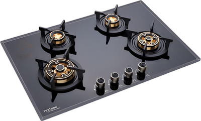 Hindware ADONIA 4B 80 | Brass Burners | Flame Failure Device | Auto Ignition | Built in Glass Automatic Hob(4 Burners)