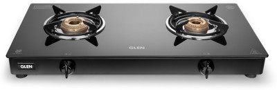 Glen 2 Burner Toughened Glass Top | LPG Gas Stoves | ISI Certified | Revolving Nozzle Glass Manual Gas Stove(2 Burners)
