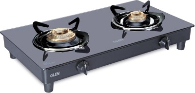 Glen Kitchen Cooktop with High Flame Brass Burner Black (CT1021) Stainless Steel Manual Gas Stove(2 Burners)