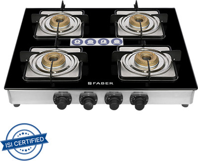 FABER Supreme Plus C 4BB Glass Manual Gas Stove(4 Burners)