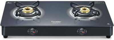 Prestige Royale Plus Series GT02 Toughened Black Glass Top With Tandoor Stand Inside Glass Manual Gas Stove(2 Burners)