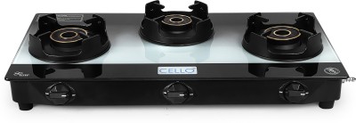 cello Gradient 3 Burner Black Gas Cooktop, Dual Shade Toughened Glass, ISI Certified Glass Manual Gas Stove(3 Burners)