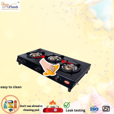 Sunflash 3 Burner Galaxy cat With lpg hose pipe Brass Burner Iron Manual Gas Stove(3 Burners)