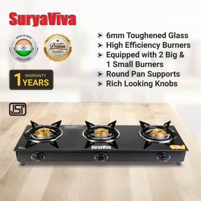 SURYAVIVA Photon 3B Combo Ronin mixer 3 jar+fry pan+chopper Glass Manual Gas Stove(3 Burners)