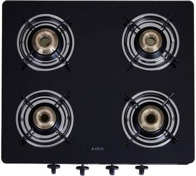Elica Elica Vetro Glass Top 4 Burner Gas Stove (594 Ct Vetro Black) Glass Manual Gas Stove