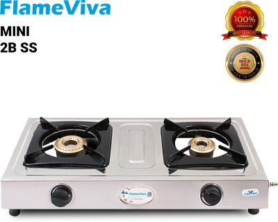 FLAMEVIVA Mini 2 Burner Stainless steel stove 2 Cast Iron Burner gas stove(silver) Stainless Steel Manual Gas Stove(2 Burners)