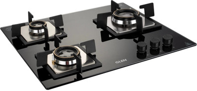 Glen Hob Top ELITE 3 Brass Burners | Auto Ignition | 8 MM Thick Toughened Glass Hob Glass Automatic Hob(3 Burners)