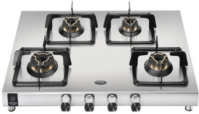 Hindware Arturo SS 4Burner | 2MM Thinkness SS Body | Stainless Steel Manual Hob(4 Burners)
