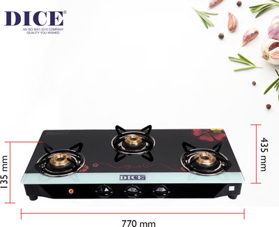 Dice B3 Red Flower Digital Glass Automatic Gas Stove(3 Burners)